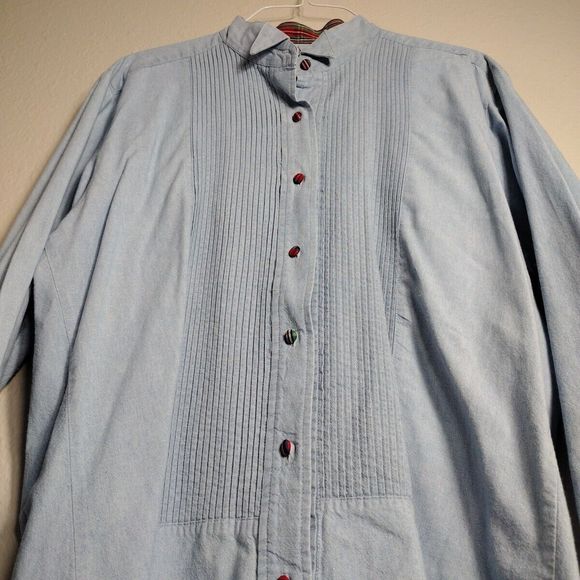 Vintage Chambray Shirt Blouse Pleated Button up Size 8 Cambridge Women's - Picture 9 of 14